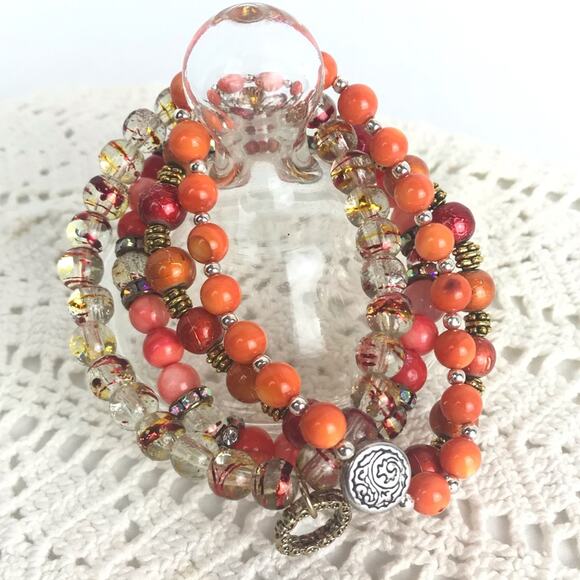 Coral Boho Hippie Bracelets 4 Pc Stackable - Picture 1 of 6